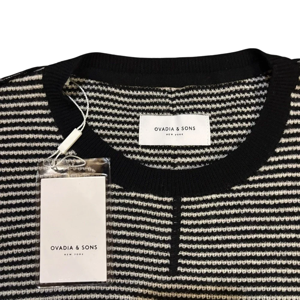 Ovadia & Sons New York Wool Striped Long Sleeve Knit‎ Henley Top Men's